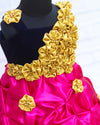 Pre-Order: Rani Pink and Marry Gold Smoky Gown with Hand Crafted Flowers