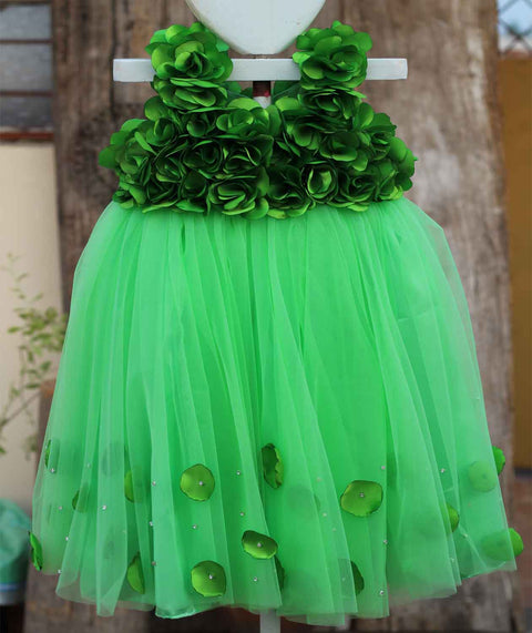 Pre-Order: Dark Parrot Green Flower Frock