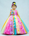 Pre-Order: Yellow and Sky Blue Flower Frock With Multi Stripes