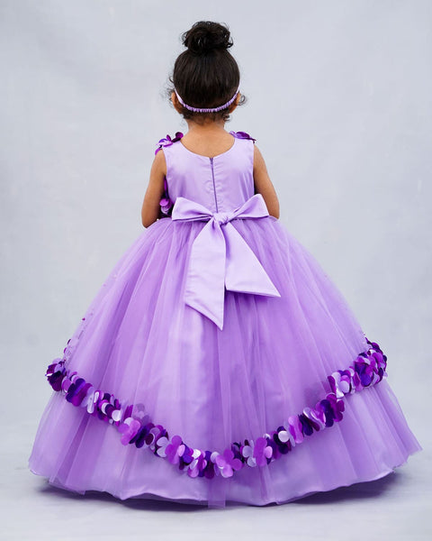 Pre-Order: Lavender And Purple High Low Flower Petal Frock