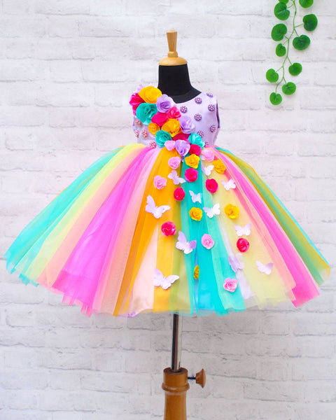 Pre-Order:  Bright Multi Color Shade Flower Frock