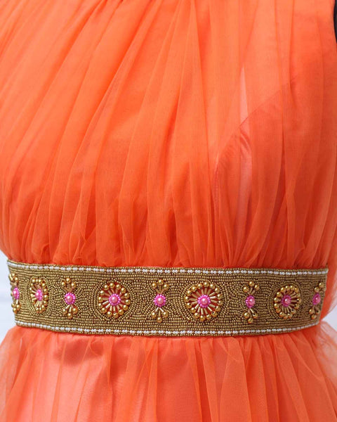 Pre-Order: Coral Orange Halter Neck High and Low Gown