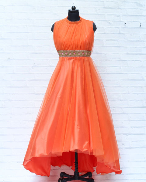 Pre-Order: Coral Orange Halter Neck High and Low Gown