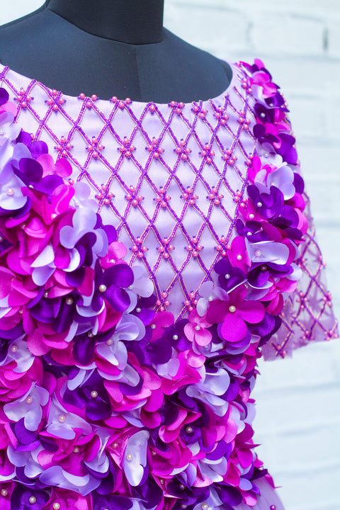 Pre-Order: Lavender And Purple Petal Rich Hand Worked Gown