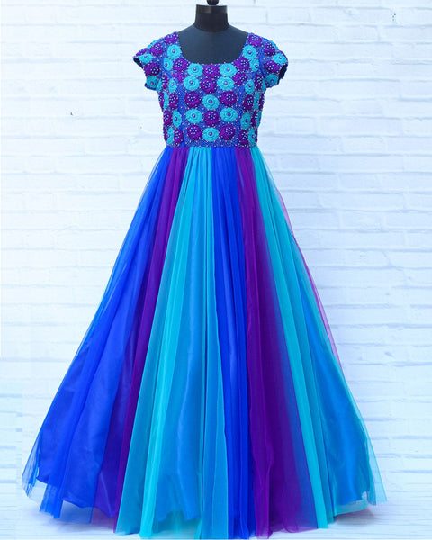 Pre-Order: Rich Hand Work Peacock Shade Gown