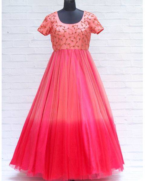 Pre-Order: Deep Pink & Coral Color Gradient Stylished hand worked Gown