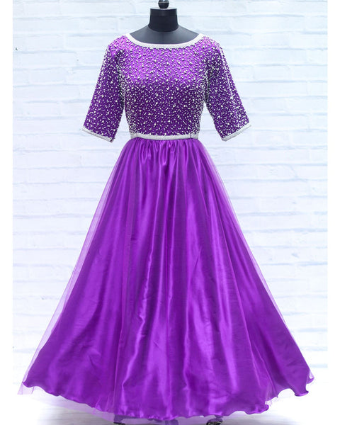 Pre-Order: Purple Netted Gown with Rich Crystal and Bead Work