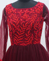 Pre-Order: Red and maroon ombre shaded designer gown with applique flowers and bead work