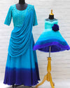 Pre-Order: Sea blue and Royal blue colour gradient georgette draped gown