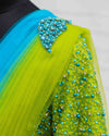 Pre-Order: Mom's Sea blue and green color gradient gown with draped dupatta