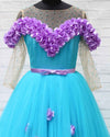 Pre-Order: Mom's blue gown in off-shoulder transparent sleeves with lavender handcrafted flowers