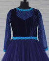 Pre-Order: Mom's Royal Blue and Sea Blue Double Shaded Gown with Crystal and Bead Work Yoke and Full sleeve