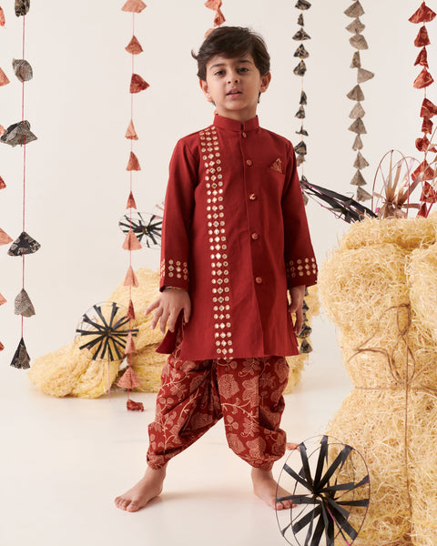 Pre-Order:Boy Kurta Dhoti Set-Mehroon