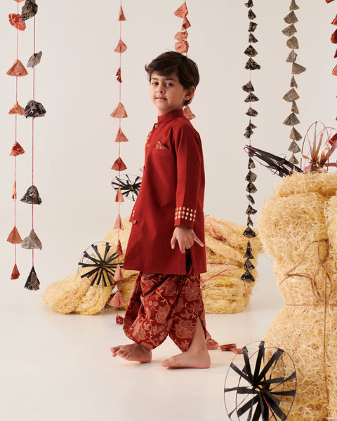 Pre-Order:Boy Kurta Dhoti Set-Mehroon