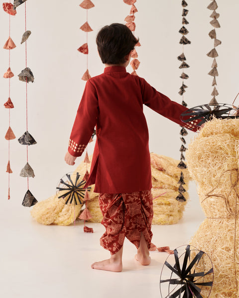 Pre-Order:Boy Kurta Dhoti Set-Mehroon