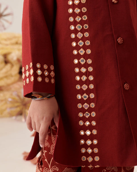 Pre-Order:Boy Kurta Dhoti Set-Mehroon