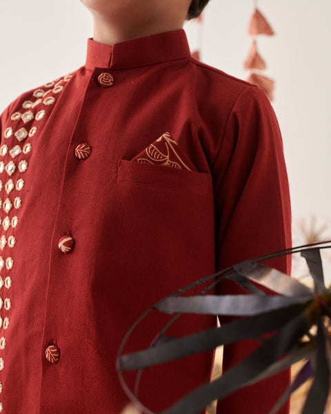 Pre-Order:Boy Kurta Dhoti Set-Mehroon