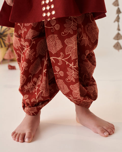 Pre-Order:Boy Kurta Dhoti Set-Mehroon
