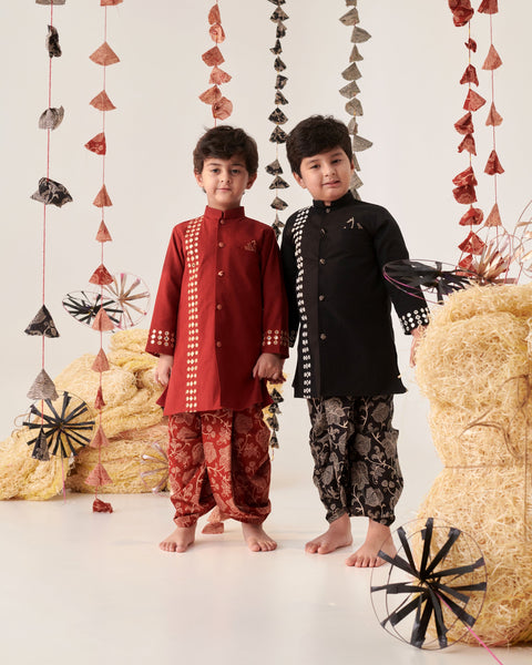 Pre-Order:Boy Kurta Dhoti Set-Mehroon