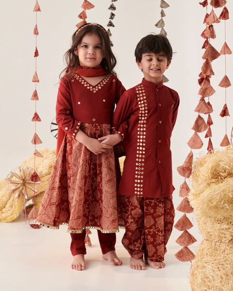 Pre-Order:Boy Kurta Dhoti Set-Mehroon