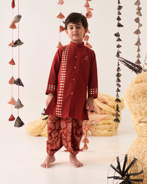Pre-Order:Boy Kurta Dhoti Set-Mehroon