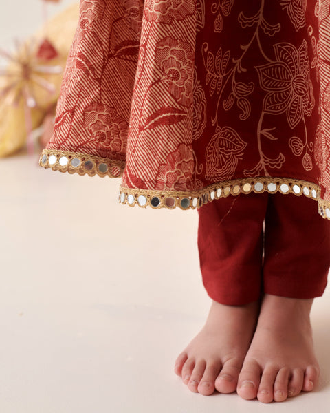 Pre-Order: Girl Floral Jaal Suit Set- Maroon