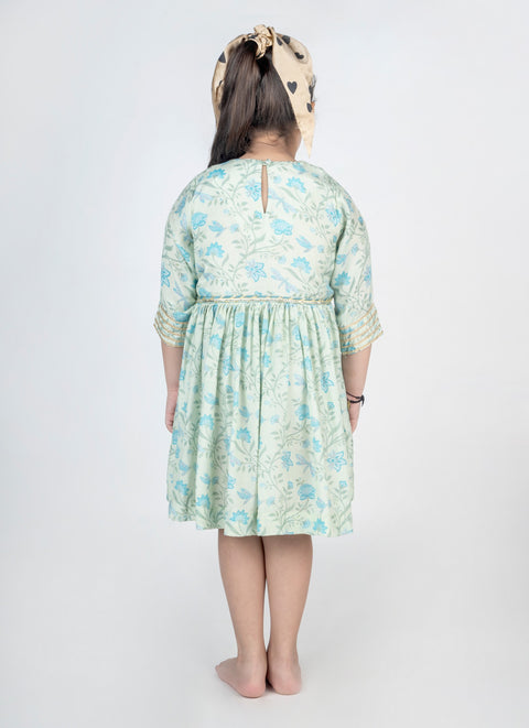 Pre-Order: Dragon Fly Printed Muslin Lace Dress