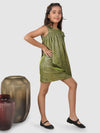 PartywearKnee Length glitter Dress Green