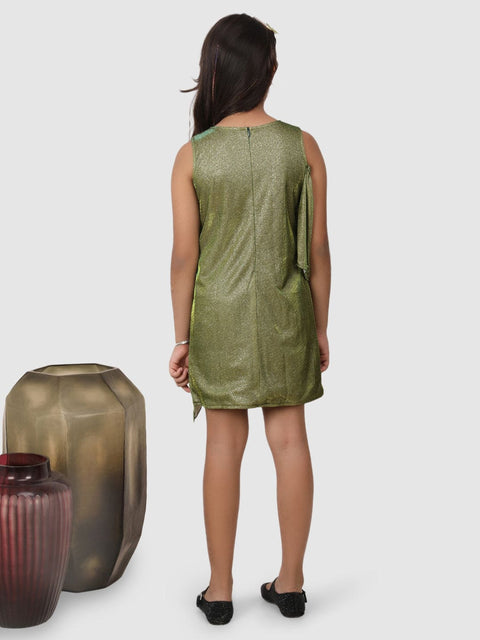 Partywear  Knee Length glitter Dress Green