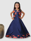 Partywear Gown With Florl print jacket Navy Blue
