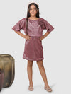 Partywear Knee Length glitter Dress With pearl embelishment Pink