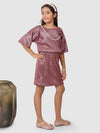 Partywear Knee Length glitter Dress With pearl embelishment Pink