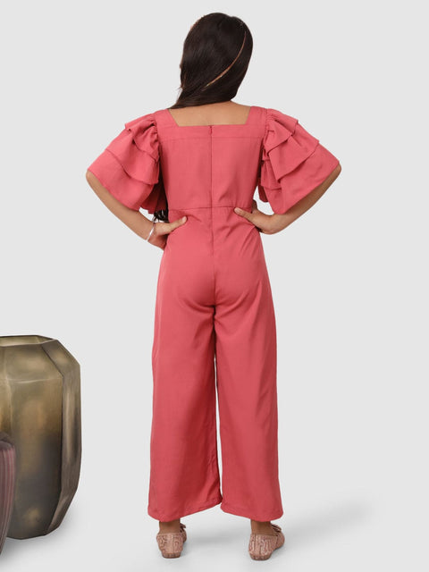 Layered Sleeve jumpsuit with pearl embelishment Pink
