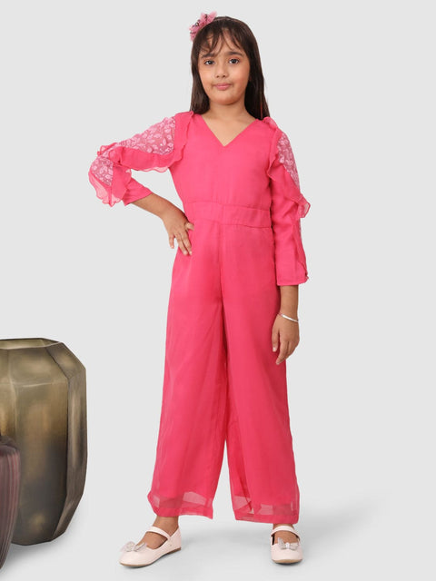 Jumpsuit with ruffel net sleeves Pink