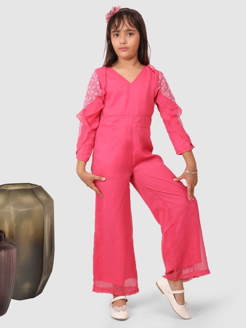 Jumpsuit with ruffel net sleeves Pink