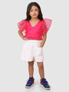 Ruffle Sleeve top with shorts Pink and White