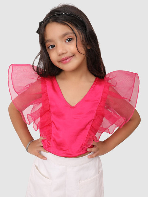 Ruffle Sleeve top with shorts Pink and White