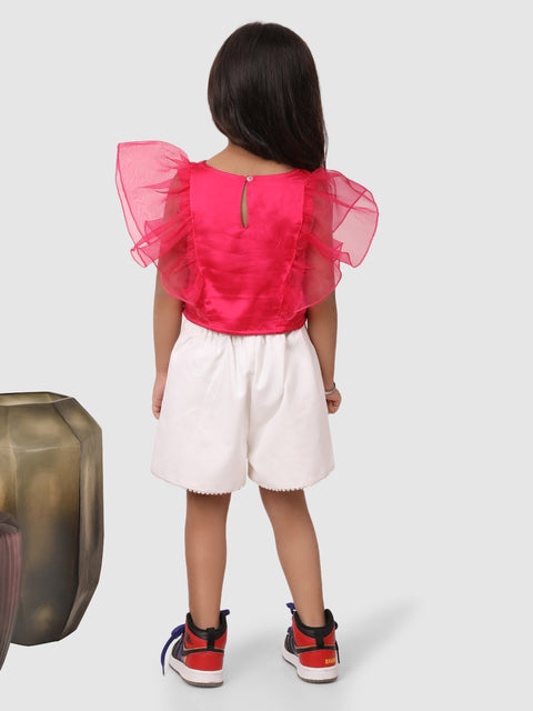 Ruffle Sleeve top with shorts Pink and White