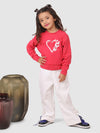 Full Sleeve Heart print T-shirt With pant Pink and White