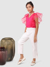 Ruffle Sleeve top with Pants Pink and White
