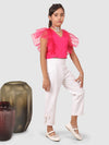 Ruffle Sleeve top with Pants Pink and White