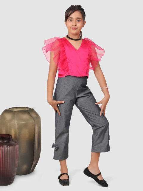 Ruffle Sleeve top with Pants Pink and Grey