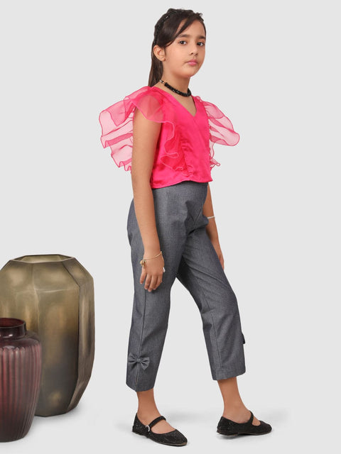 Ruffle Sleeve top with Pants Pink and Grey