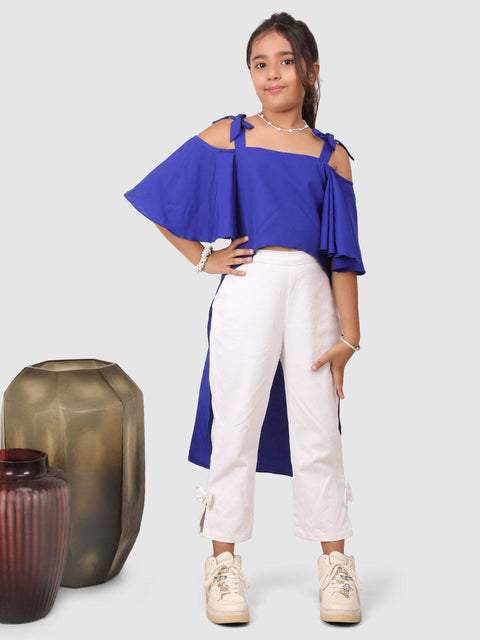 Asymmetric  flared  top sleeve with pant Royal Blue and White