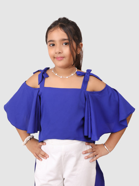 Asymmetric  flared  top sleeve with pant Royal Blue and White