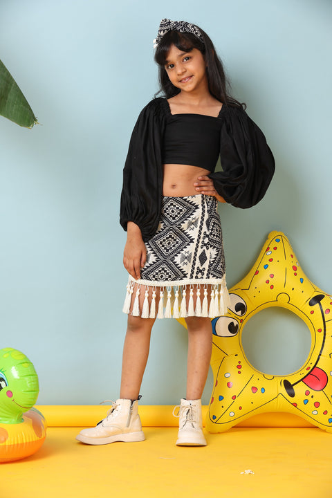Pre-Order-Stylish Boho Shirt Skirt with Plain Black Balloon Top
