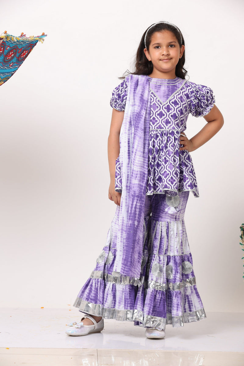 Pre-Order: Gota Lace Detailed Top And Shibori Printed Shararam– Peonyy Kids