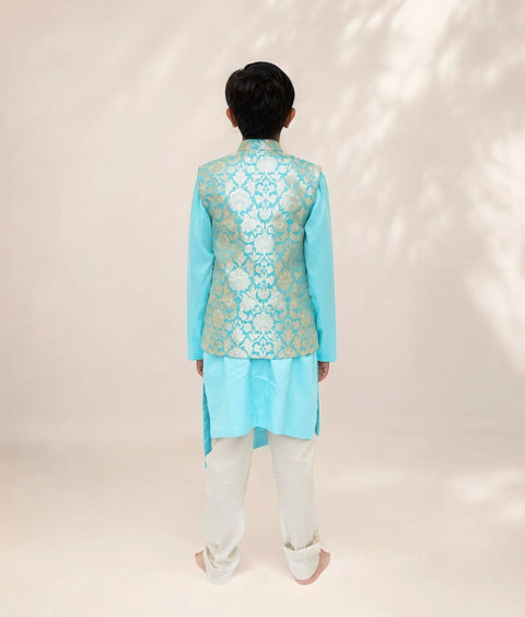 Pre-Order: Blue Brocade Jacket with Kurta and Pant