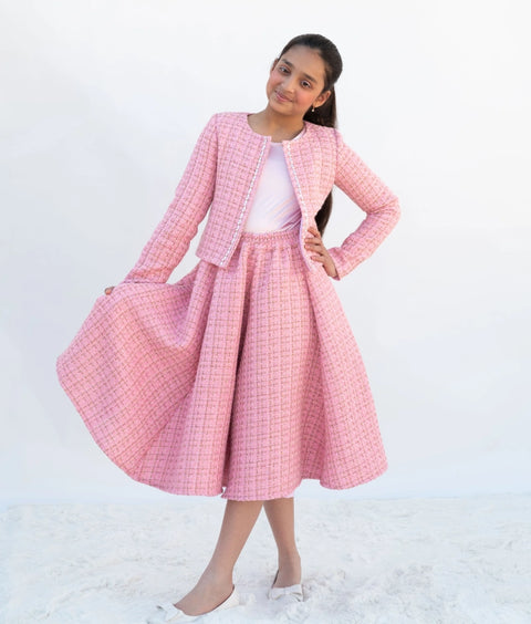 Pre-Order: Pink Tweed Crop Top & Skirt – A Winter Party Essential