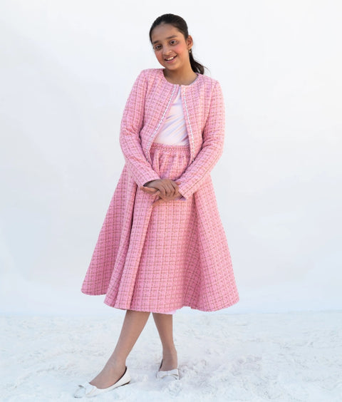 Pre-Order: Pink Tweed Crop Top & Skirt – A Winter Party Essential